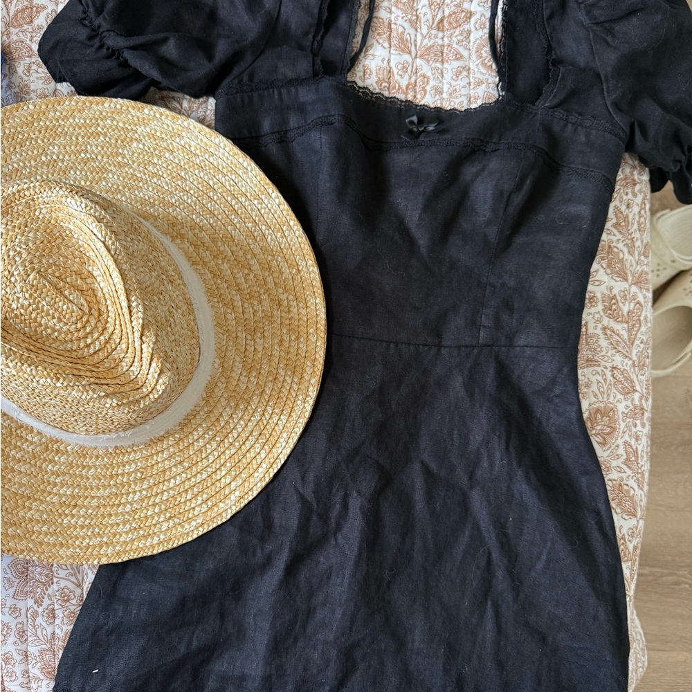 Reformation Evianna Black Linen Puff Sleeve Mini Dress 2 - Picture 5 of 11